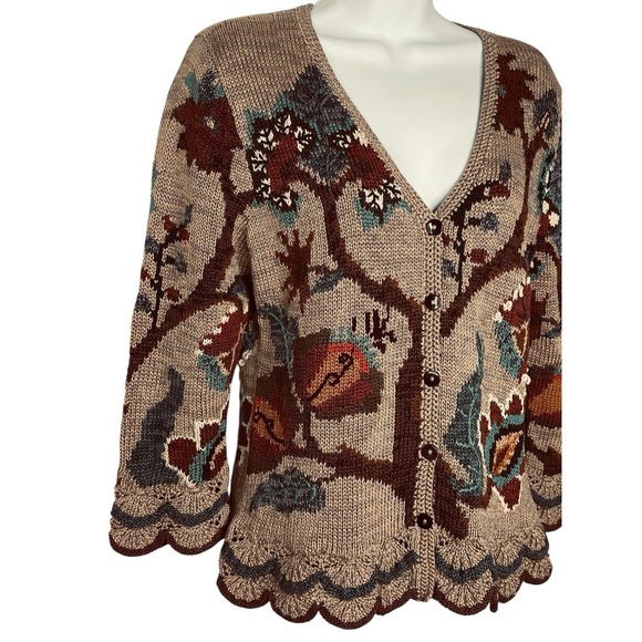 Vintage Peruvian Connection Cardigan Pima Cotton Scalloped Fall Leaves SMALL - Picture 6 of 13